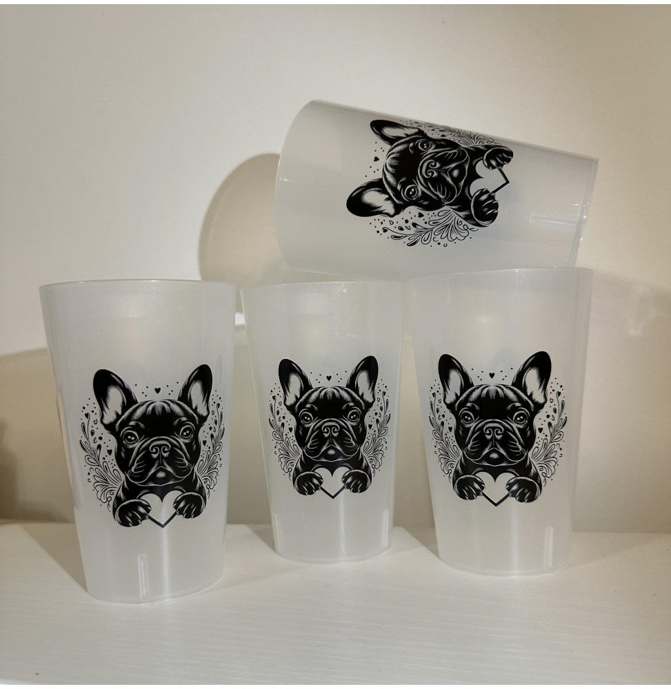 Lot de 4 Eco-Cup - Gobelets à l'effigie du Bouledogue Français