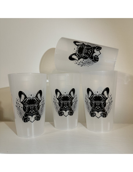 Lot de 4 Eco-Cup - Gobelets à l'effigie du Bouledogue Français