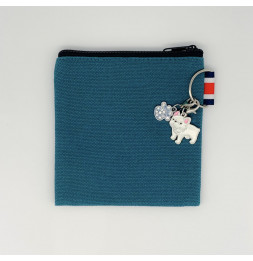Joli porte monnaie bleu pétrole à l'effigie du Bouledogue Français !